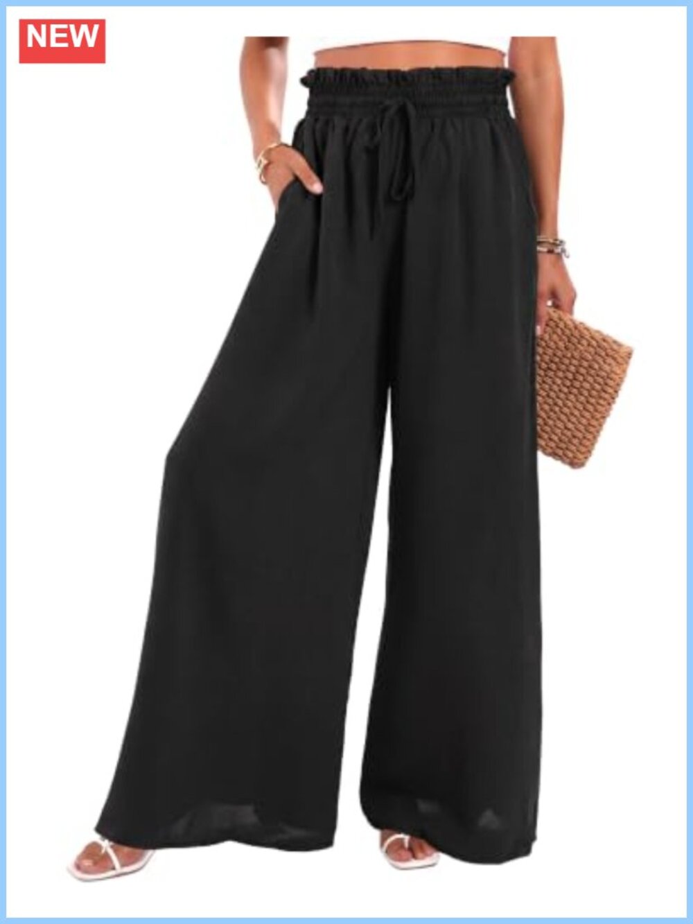Wide Leg Palazzo Pants Flowy High Waist Beach Pants with Pockets